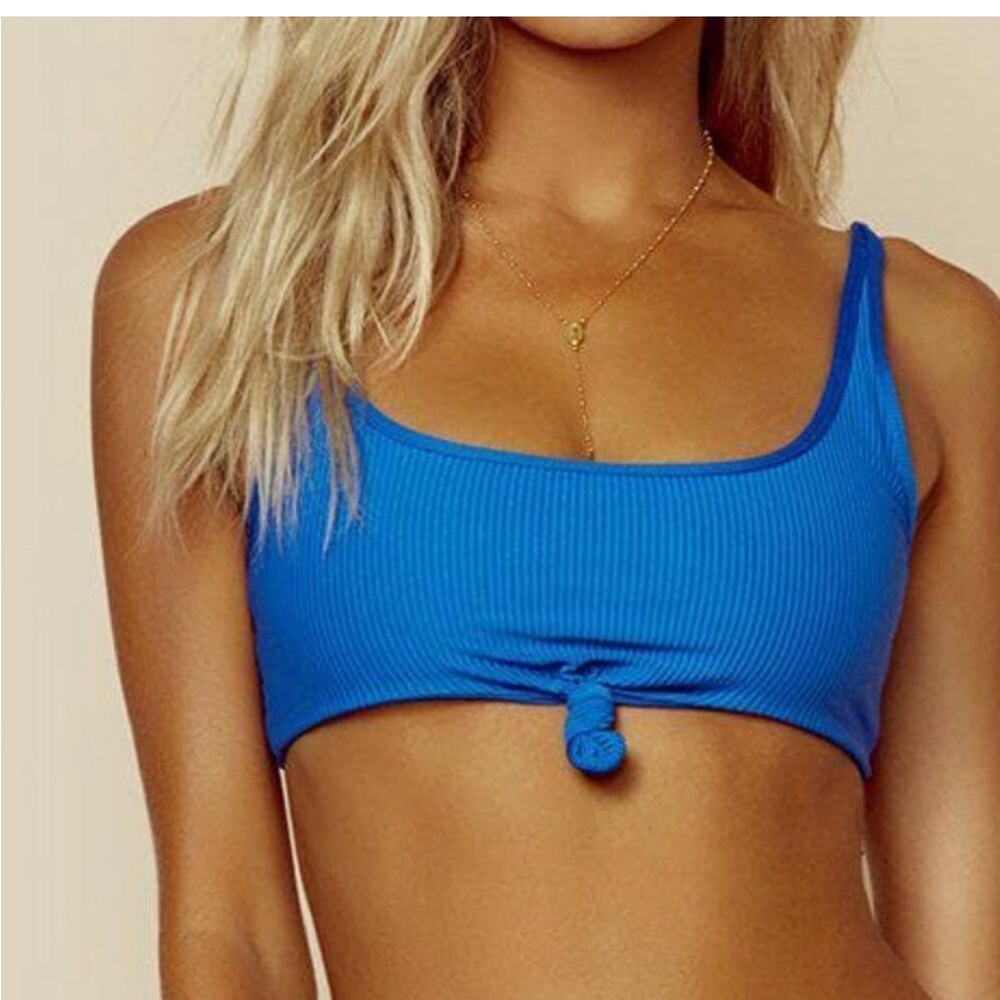 Frankie's Bikinis / Blue Greer Ribbed Tie Top